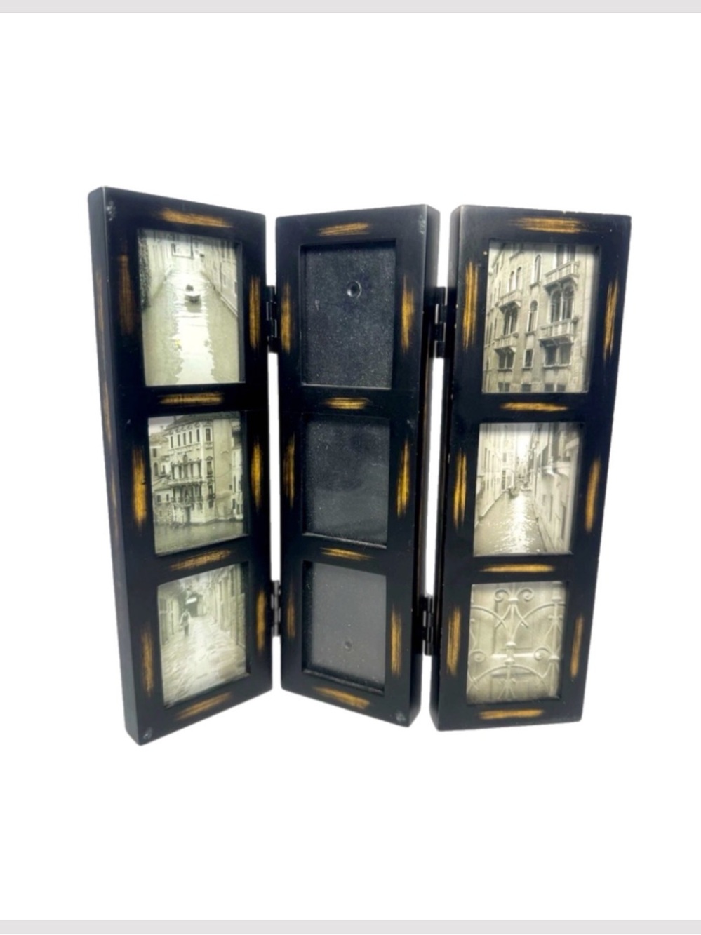 Umbra Shoji Picture Frame Black Wood Tabletop Holds 1.5" x 2" Photos (x9)